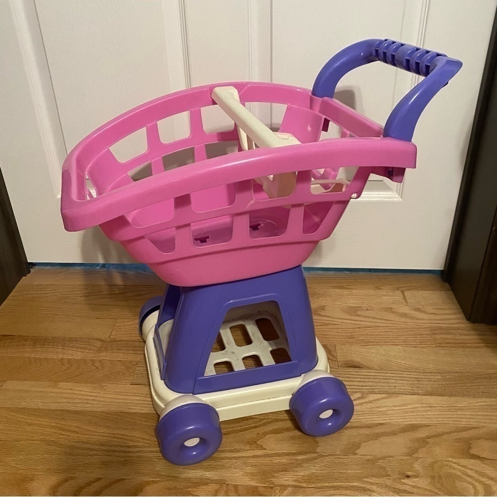Plastic Shopping Cart Kids Toy Pink Purple Pretend Grocery - Picture 2 of 5